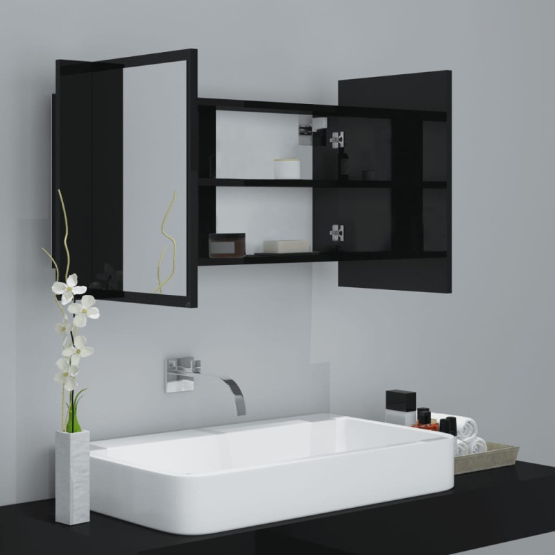 Produktbild för Spegelskåp för badrum LED svart högglans 80x12x45 cm akryl
