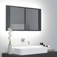 Miniatyr av produktbild för Spegelskåp för badrum LED grå högglans 80x12x45 cm akryl