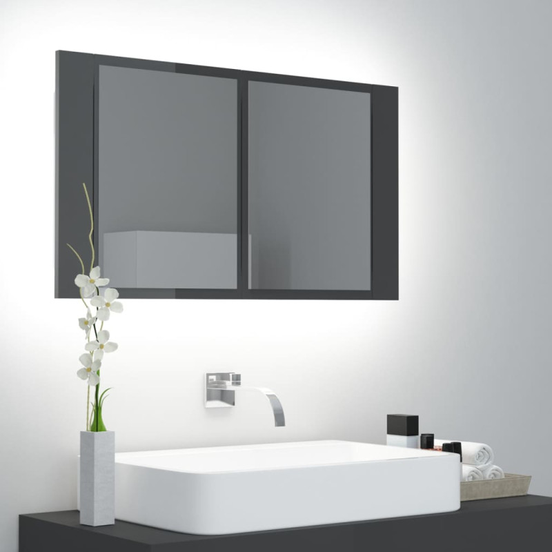 Produktbild för Spegelskåp för badrum LED grå högglans 80x12x45 cm akryl