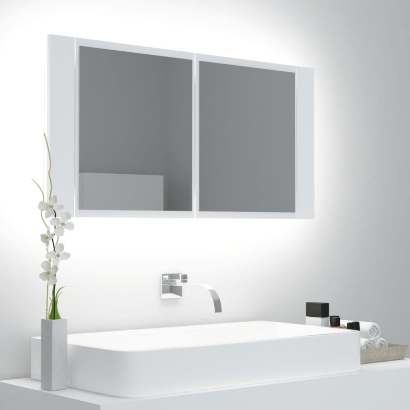 Produktbild för Spegelskåp med LED vit 90x12x45 cm akryl