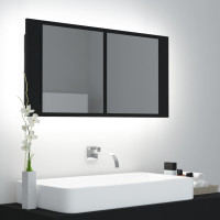 Produktbild för Spegelskåp med LED svart 90x12x45 cm akryl