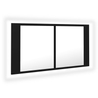Produktbild för Spegelskåp med LED svart 90x12x45 cm akryl