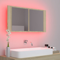 Miniatyr av produktbild för Spegelskåp med LED sonoma-ek 90x12x45 cm akryl