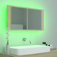 Miniatyr av produktbild för Spegelskåp med LED sonoma-ek 90x12x45 cm akryl