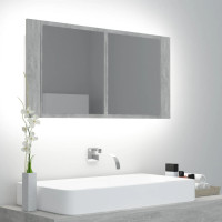 Produktbild för Spegelskåp med LED betonggrå 90x12x45 cm akryl