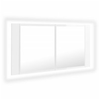 Miniatyr av produktbild för Spegelskåp för badrum LED vit högglans 90x12x45 cm akryl
