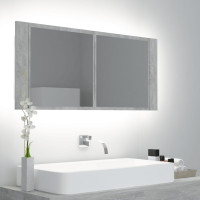 Miniatyr av produktbild för Spegelskåp med LED betonggrå 100x12x45 cm akryl