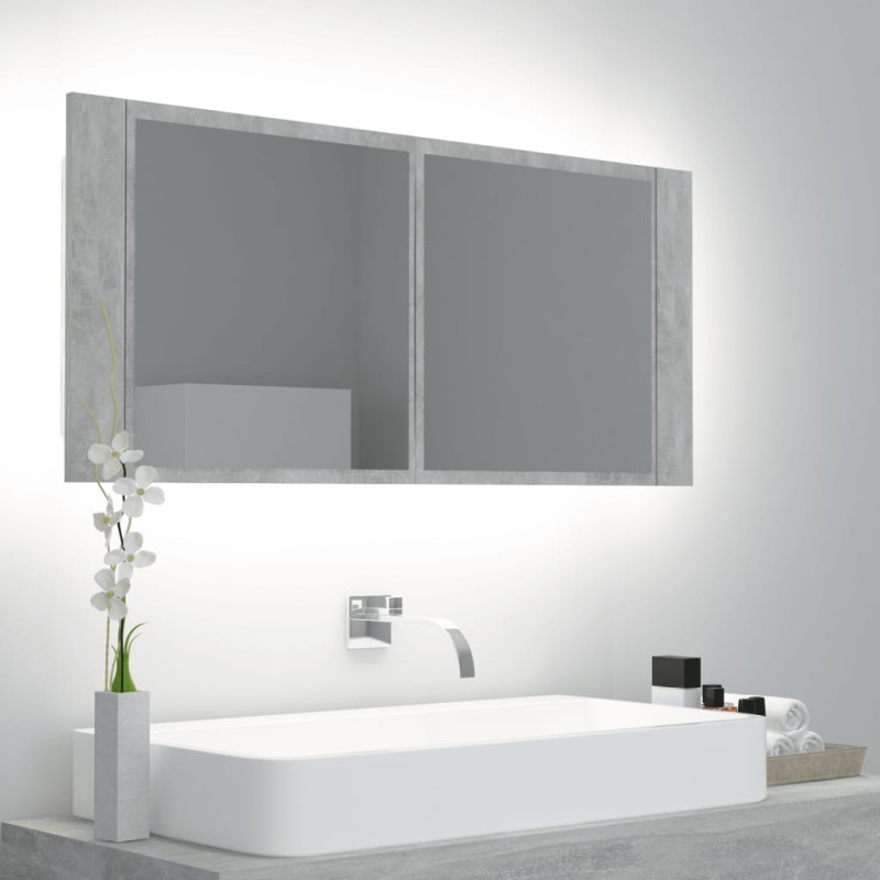 Produktbild för Spegelskåp med LED betonggrå 100x12x45 cm akryl