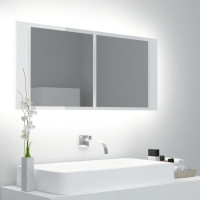 Produktbild för Spegelskåp för badrum LED vit högglans 100x12x45 cm akryl