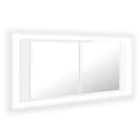 Produktbild för Spegelskåp för badrum LED vit högglans 100x12x45 cm akryl