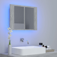Produktbild för Spegelskåp med LED betonggrå 60x12x45 cm akryl