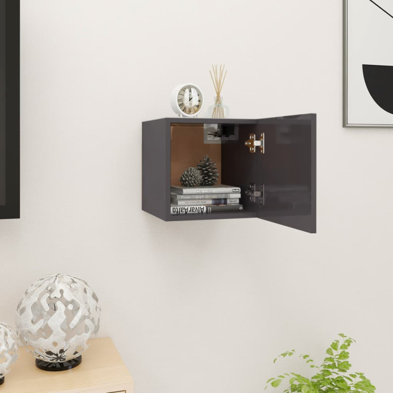 Produktbild för Väggmonterad tv-bänk grå högglans 30,5x30x30 cm