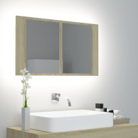 Produktbild för Spegelskåp med LED sonoma-ek 80x12x45 cm akryl