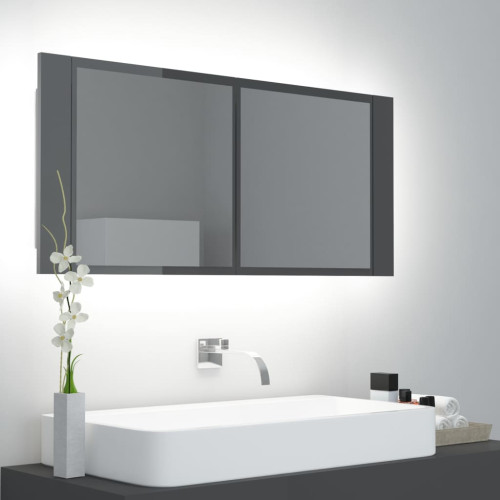 vidaXL Spegelskåp med LED grå högglans 100x12x45 cm