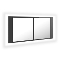 Miniatyr av produktbild för Spegelskåp för badrum LED grå högglans 100x12x45 cm akryl