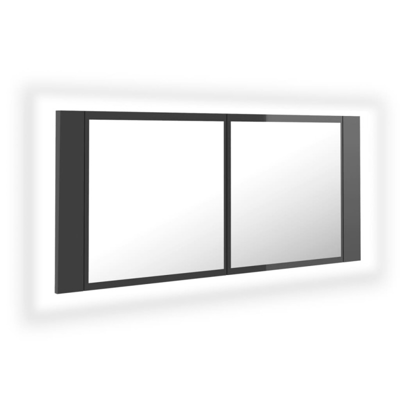 Produktbild för Spegelskåp för badrum LED grå högglans 100x12x45 cm akryl