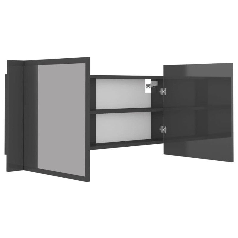 Produktbild för Spegelskåp för badrum LED grå högglans 100x12x45 cm akryl