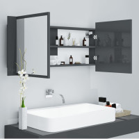 Miniatyr av produktbild för Spegelskåp för badrum LED grå högglans 100x12x45 cm akryl