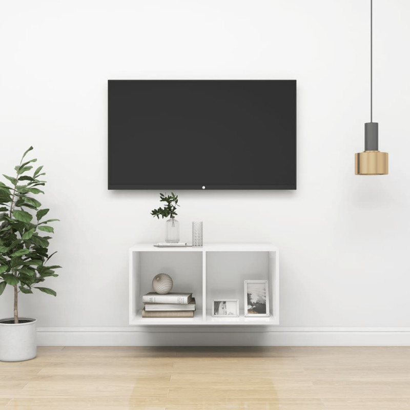 Produktbild för Väggmonterad tv-bänk vit 37x37x72 cm konstruerat trä