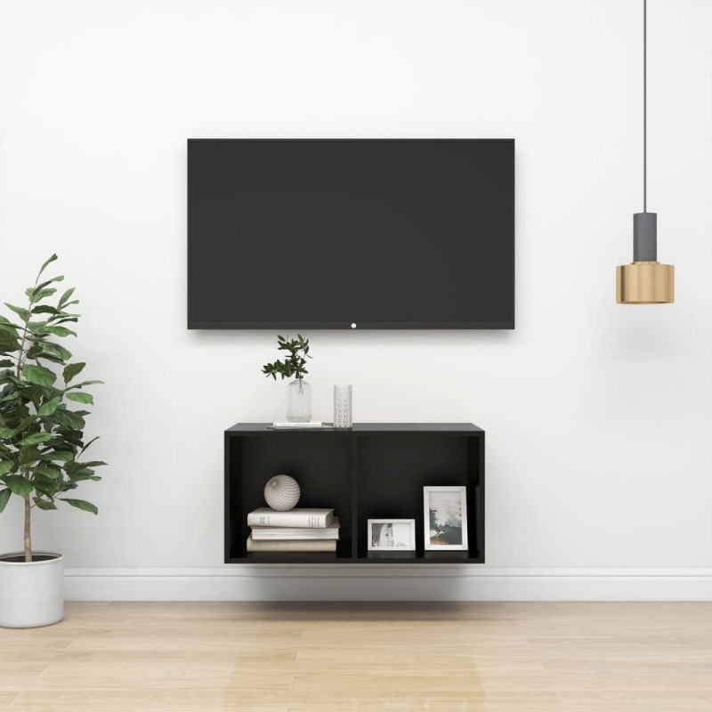 Produktbild för Väggmonterad tv-bänk svart 37x37x72 cm konstruerat trä