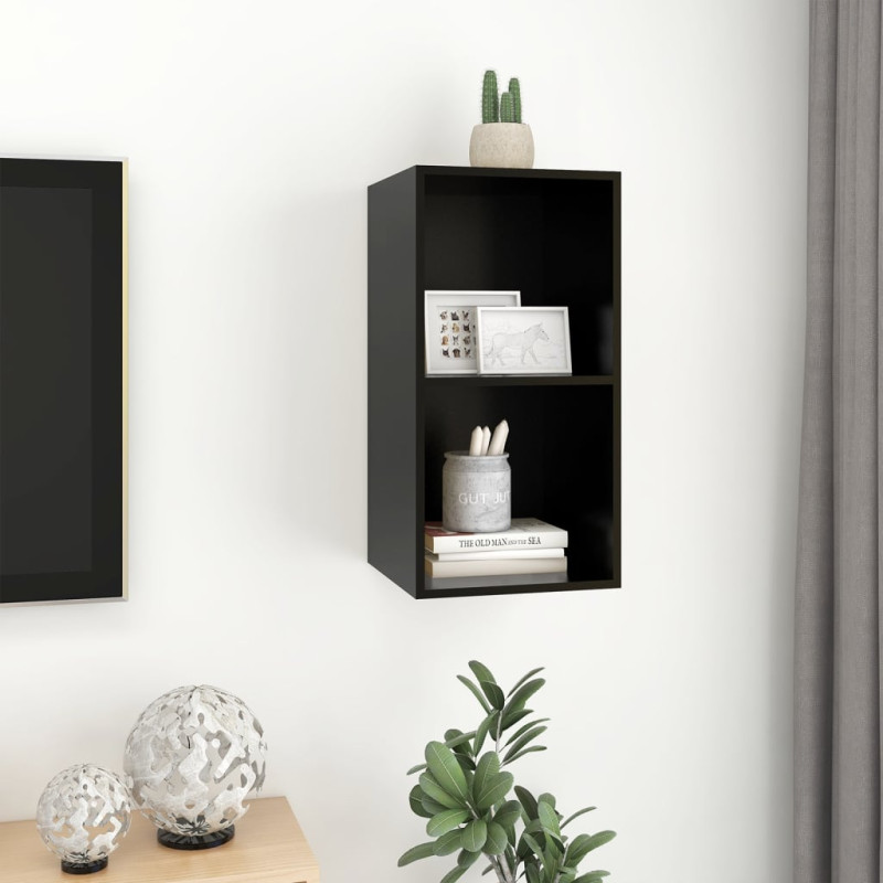 Produktbild för Väggmonterad tv-bänk svart 37x37x72 cm konstruerat trä