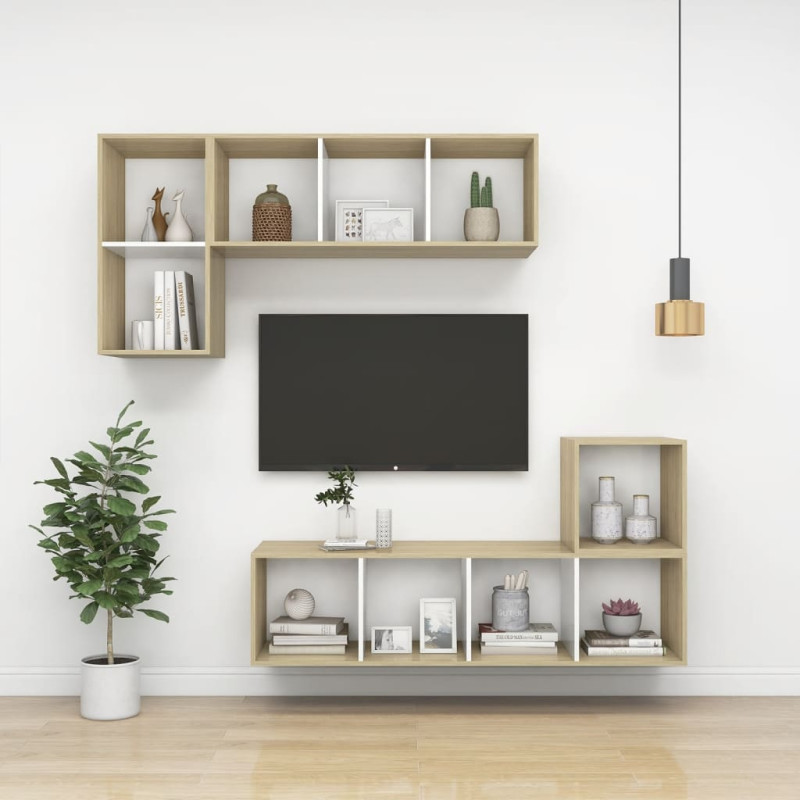 Produktbild för Väggmonterad tv-bänk somona-ek och vit 37x37x72 cm spånskiva