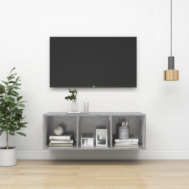 Produktbild för Väggmonterad tv-bänk betonggrå 37x37x107 cm spånskiva