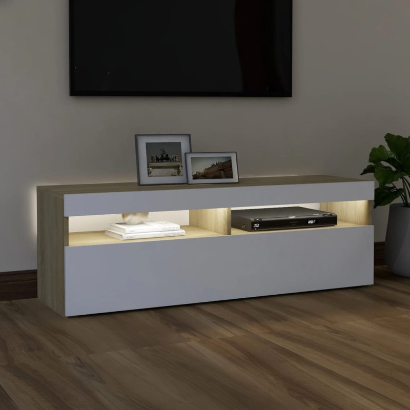 Produktbild för TV-bänk med LED-belysning vit och sonoma-ek 120x35x40 cm