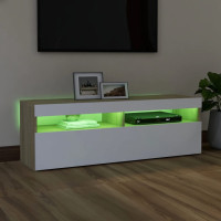 Miniatyr av produktbild för TV-bänk med LED-belysning vit och sonoma-ek 120x35x40 cm