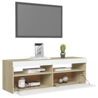 Miniatyr av produktbild för TV-bänk med LED-belysning vit och sonoma-ek 120x35x40 cm