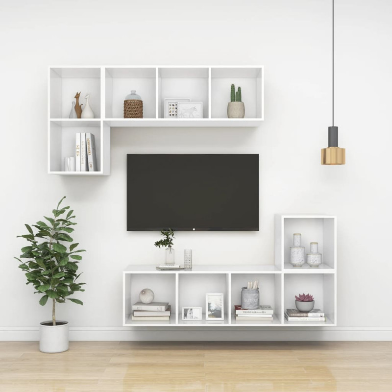 Produktbild för Väggmonterad tv-bänk vit 37x37x142,5 cm spånskiva