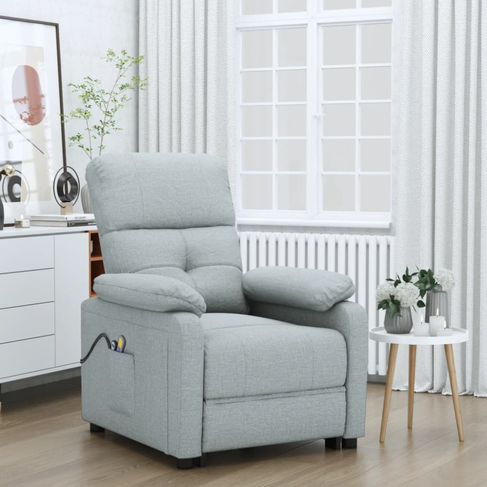Produktbild för Elektrisk massagefåtölj ljusgrå tyg