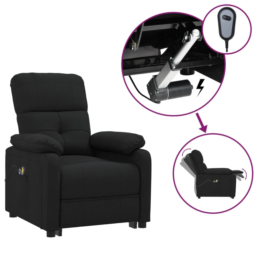 Produktbild för Elektrisk massagefåtölj svart tyg