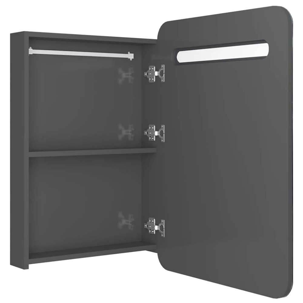 Produktbild för Badrumsspegel med skåp LED grå högglans 60x11x80 cm