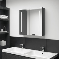 Miniatyr av produktbild för Badrumsskåp med spegel LED grå högglans 62x14x60 cm
