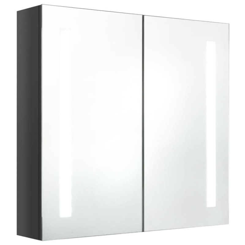 Produktbild för Badrumsskåp med spegel LED grå högglans 62x14x60 cm