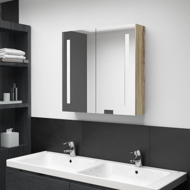 Produktbild för Badrumsskåp med spegel LED ek 62x14x60 cm
