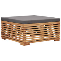 Produktbild för Utebord och fotpall med mörkgrå dyna massiv teak