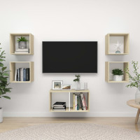 Produktbild för TV-skåp 5 delar vit och sonoma-ek konstruerat trä