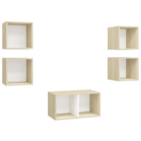 Produktbild för TV-skåp 5 delar vit och sonoma-ek konstruerat trä