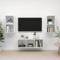 Produktbild för TV-skåp 3 delar vit högglans konstruerat trä