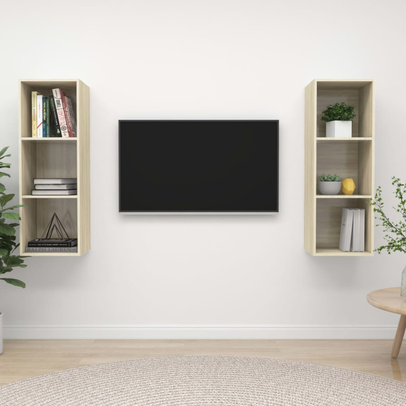 Produktbild för Väggmonterade tv-skåp 2 st sonoma-ek konstruerat trä