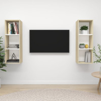 Miniatyr av produktbild för Väggmonterade tv-skåp 2 st vit och sonoma-ek konstruerat trä