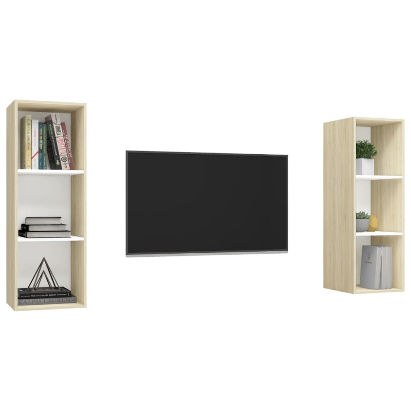 Produktbild för Väggmonterade tv-skåp 2 st vit och sonoma-ek konstruerat trä