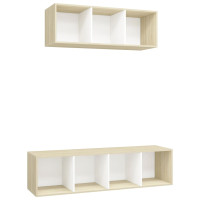 Miniatyr av produktbild för TV-skåp 2 delar vit och sonoma-ek konstruerat trä