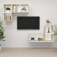 Miniatyr av produktbild för Väggmonterade tv-skåp 4 st vit och sonoma-ek konstruerat trä