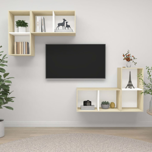 vidaXL Väggmonterade tv-skåp 4 st vit och sonoma-ek konstruerat trä