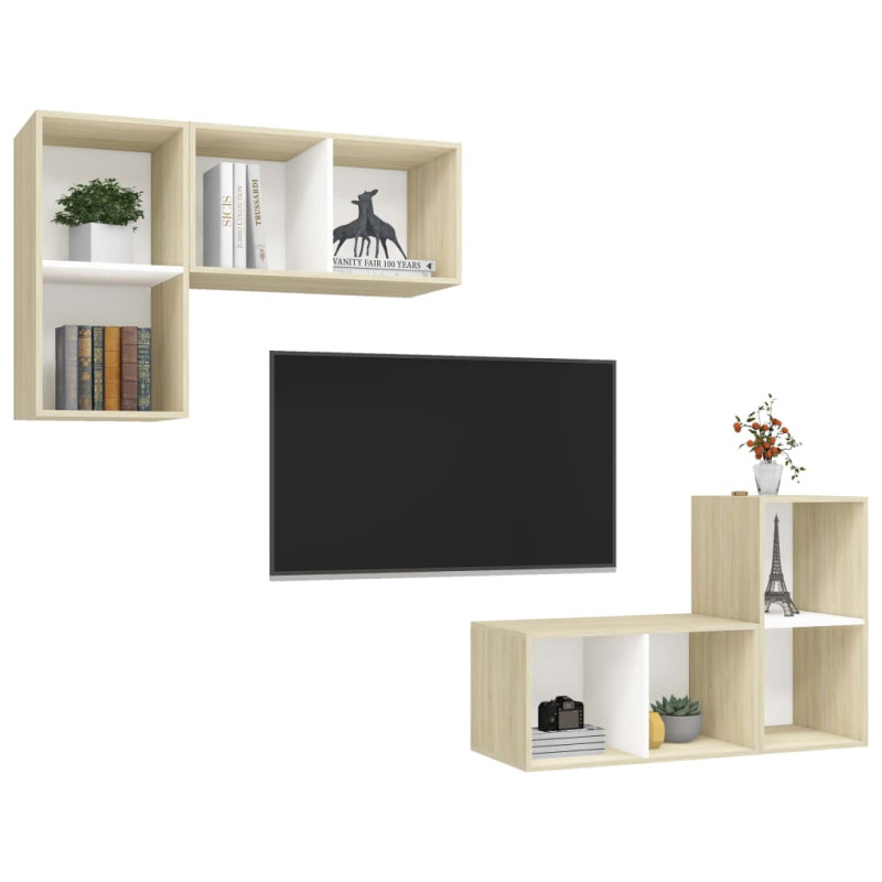Produktbild för Väggmonterade tv-skåp 4 st vit och sonoma-ek konstruerat trä