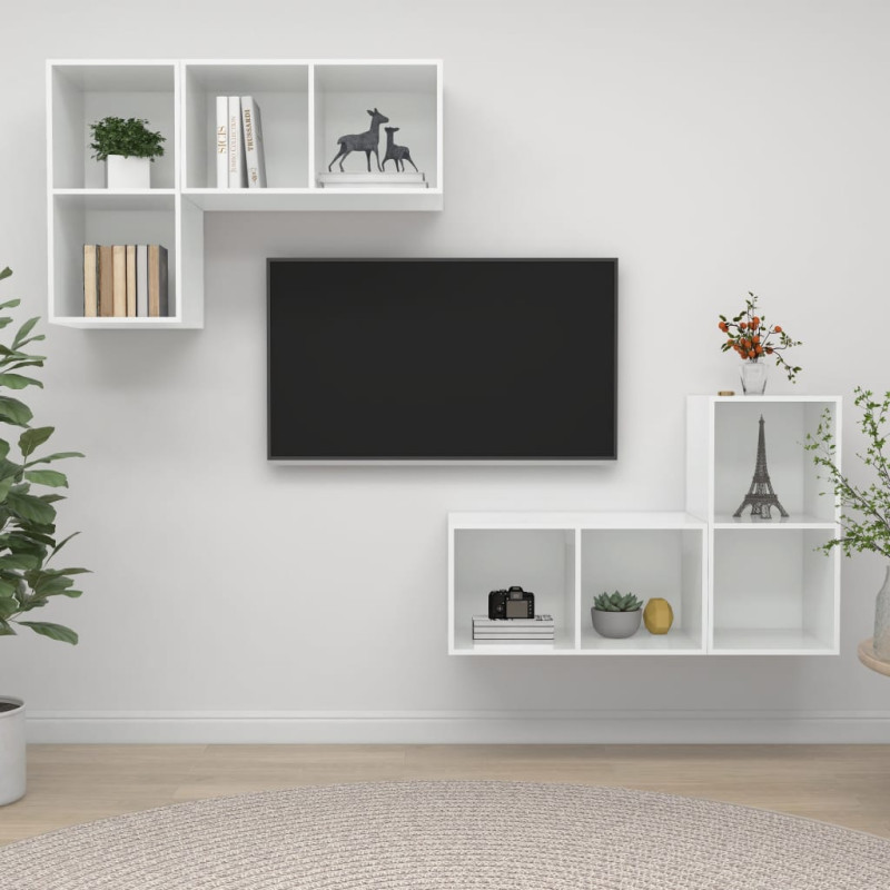 Produktbild för Väggmonterade tv-skåp 4 st vit högglans konstruerat trä