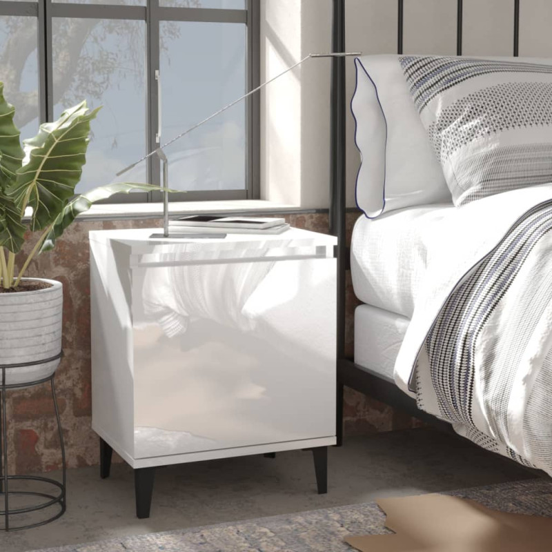 Produktbild för Sängbord med metallben vit högglans 40x30x50 cm